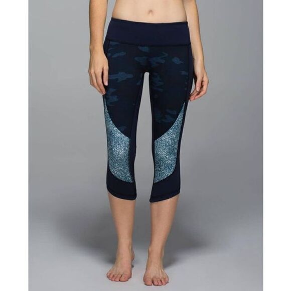 Lululemon Wunder Under Blue Camo Lotus Leggings 6 Activewear Athleisure Gym - Picture 1 of 14